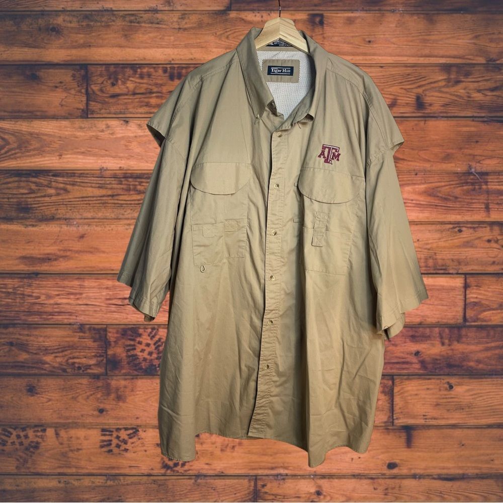 5 for $25🔥Tiger‎ Hill ATM Logo Tan Button Front Sports Shirt 5XL